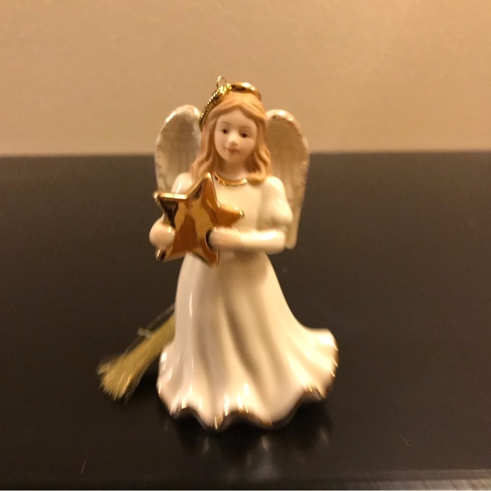 Lenox Angel Ornament with Gold Star.